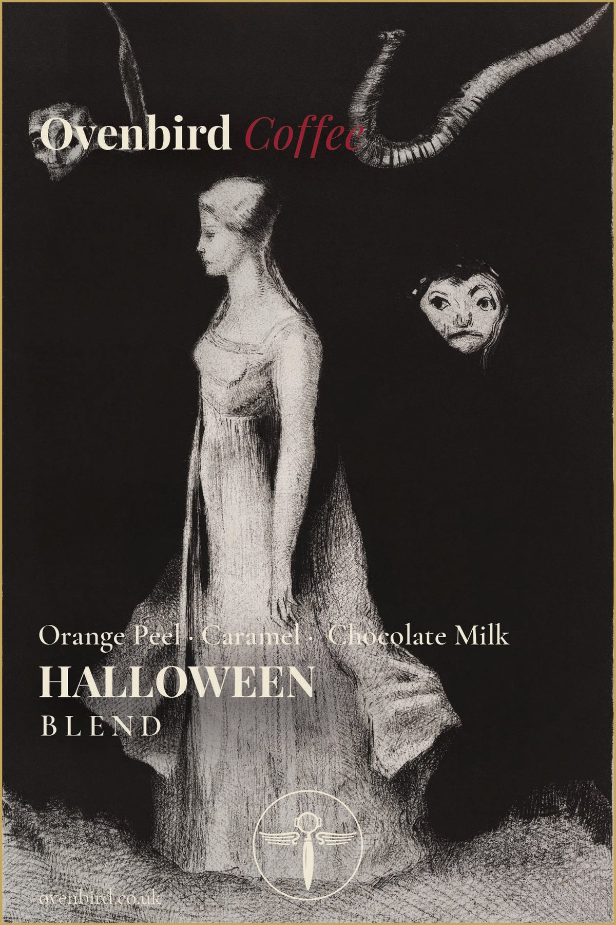 Halloween Blend coffee label with Hantise by Odilon Redon